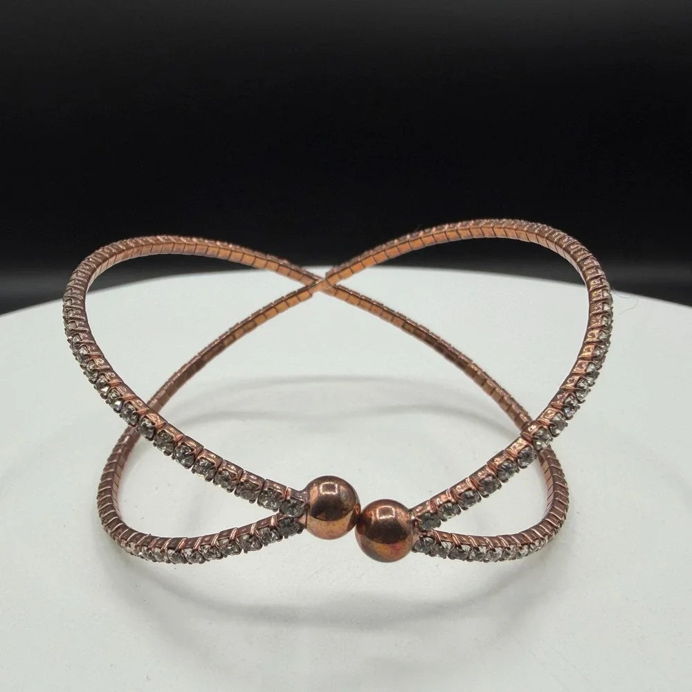 Rose Gold Tone Rhinestone Wrap Cuff Bracelet Minimalist Statement Gift for Her